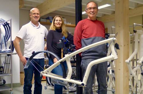 v.l.n.r.: K. Späte (YouMo, CEO), E. Casal (WTL, Geschäftsleiterin), A. Häring (WTL, Leiter 2Rad-Atelier)